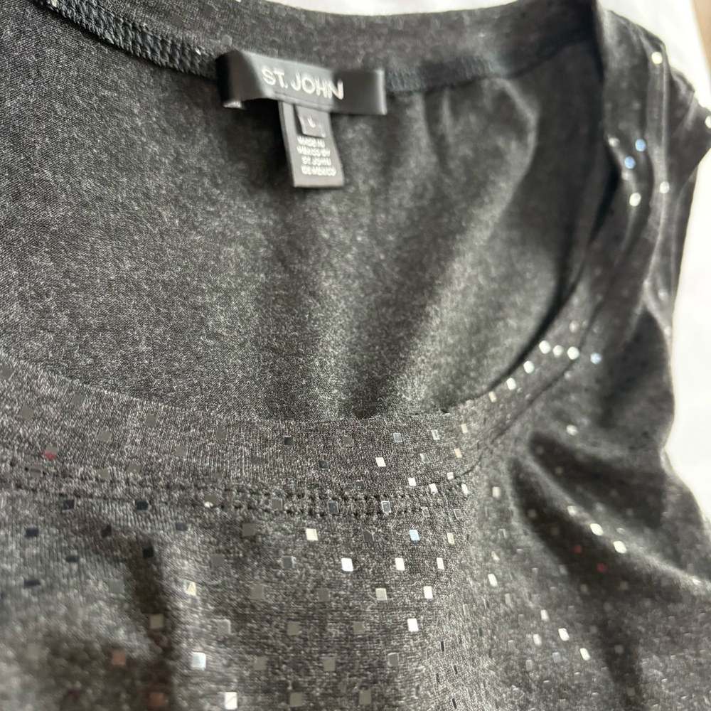 St. John Paillettes Charcoal Gray Micro Square Sequin Stretch Tank Top, Large - Picture 7 of 11